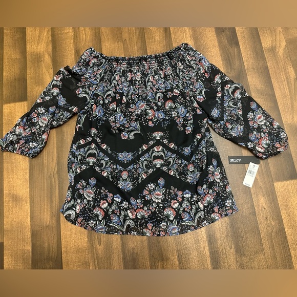 Apt. 9 Black Flutter Sleeve Smocked Blouse - Picture 2 of 9